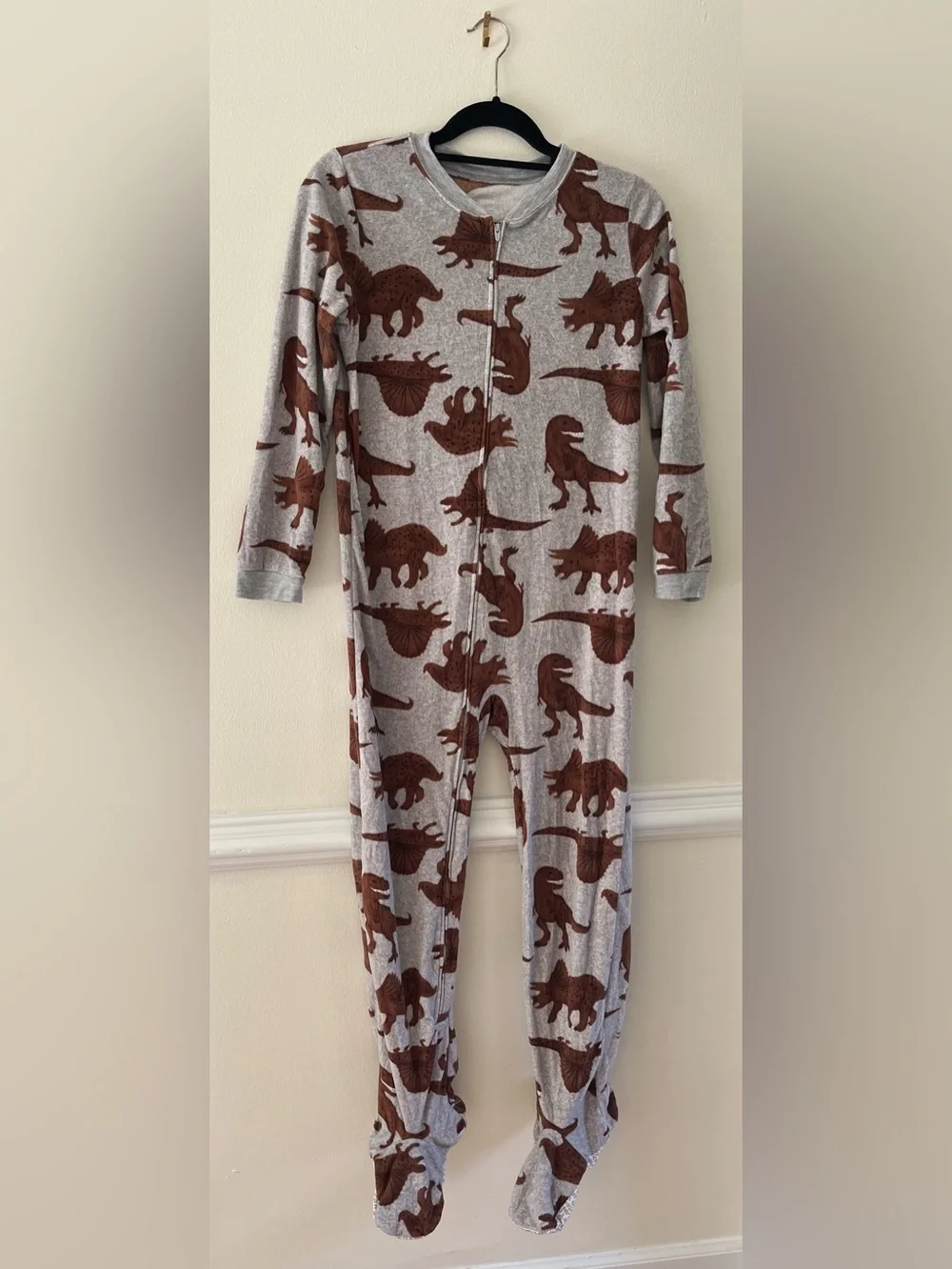 Carter's Gray Footed One-Piece with Brown Dinosaur Print